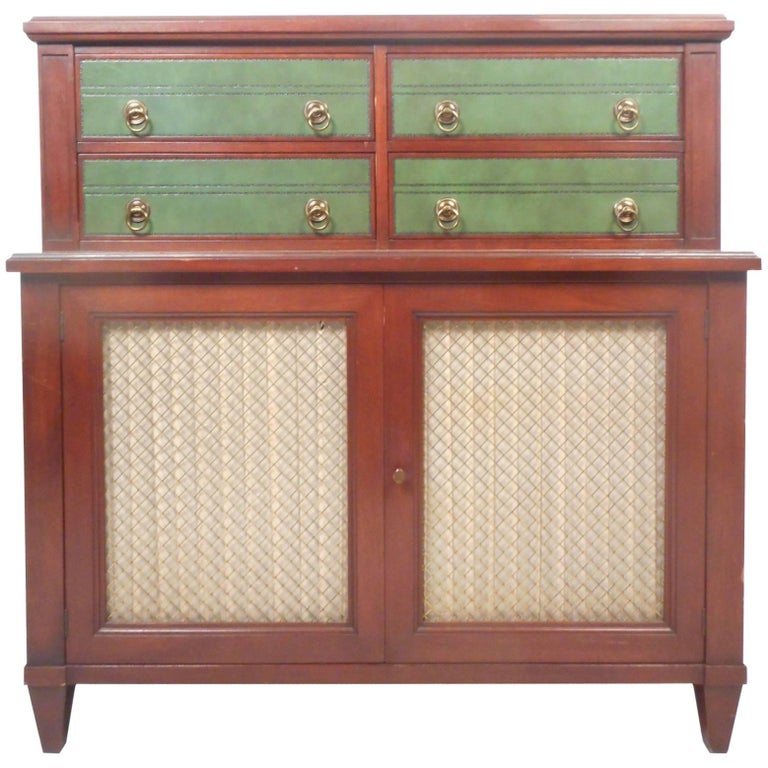 Vintage Renzo Rutili Green Leather and Mahogany Dresser for Johnson Furniture For Sale