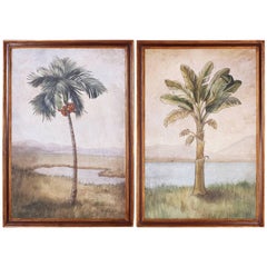 Pair of Oil on Canvas Palm Tree Paintings