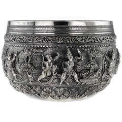 Antique 19th Century Exceptional Burmese Solid Silver Thabeik Bowl, Rangoon, circa 1880