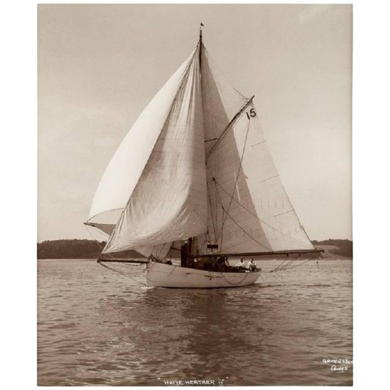 Early Silver Gelatin Photographic Print by Beken of Cowes, Yacht White Heather For Sale