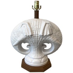 Vintage 1970s White Ceramic Double-Head Elephant Lamp
