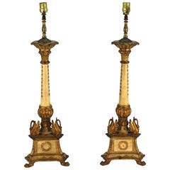 Pair of Giltwood Torchere Table Lamps