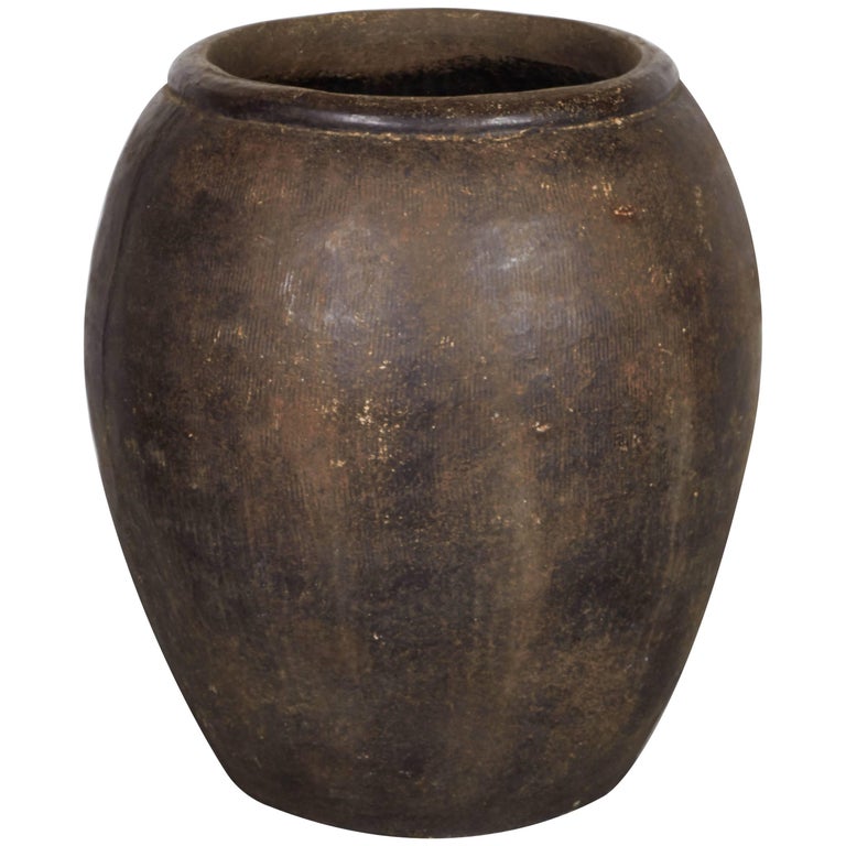 Large Vintage Thai Embossed Clay Jar at 1stDibs