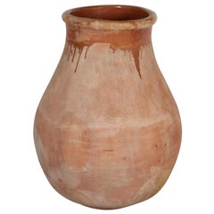 Vintage Tall, Graceful Earthenware Jar in Washed Out Mediterranean Hues