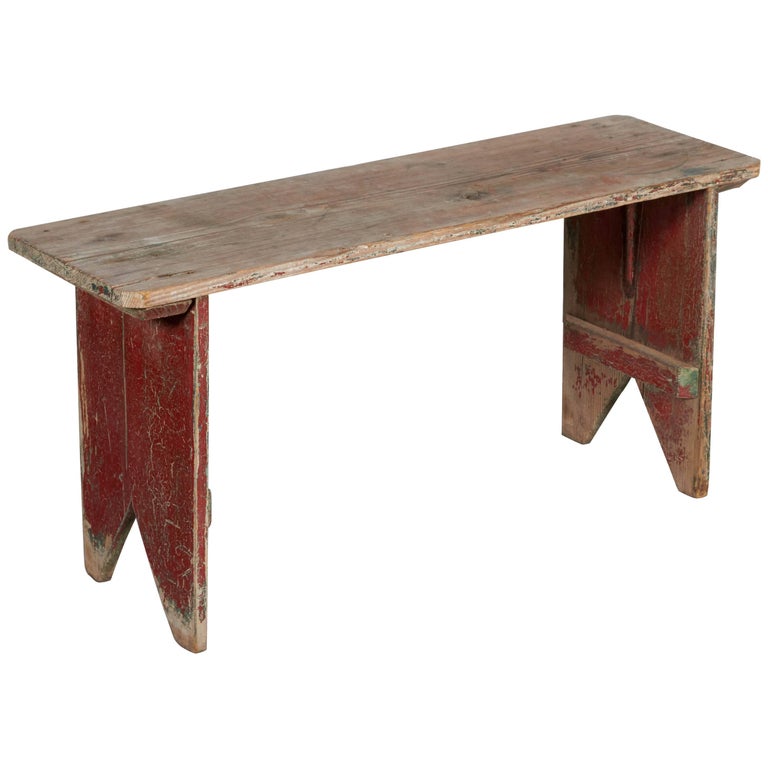 Simple American Country Bench with Great Wear and Old Paint at 1stDibs
