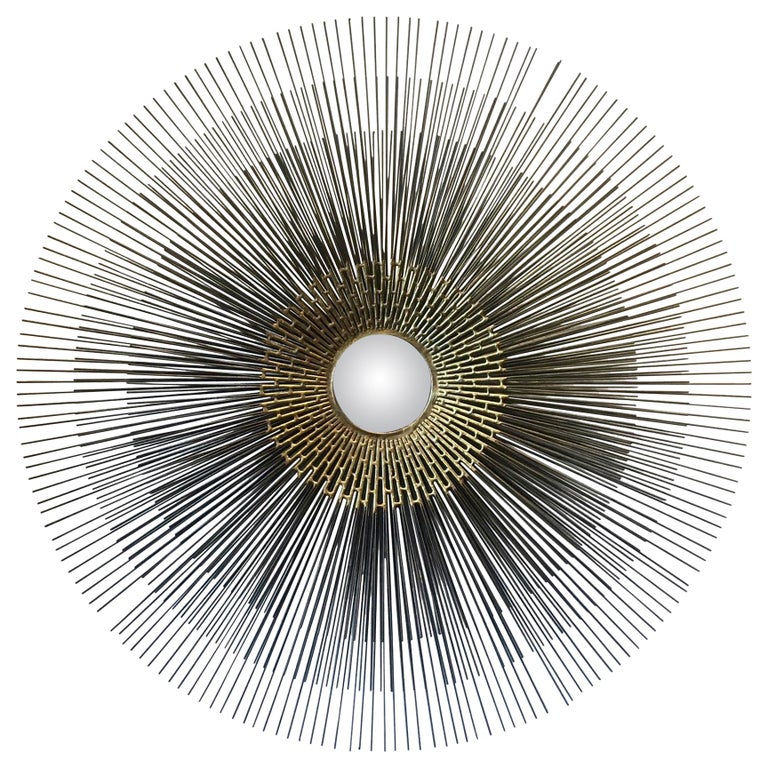 Striking Sunburst Metal Wall Art Sculpture in the Style of Jere at 1stDibs