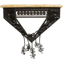 Wall-Mounted Oscar Bach Style Wrought Iron and Marble Console