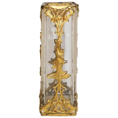 Wonderful French Lady Figure Art Nouveau Ormolu-Mounted Gilt Bronze Crystal Vase
