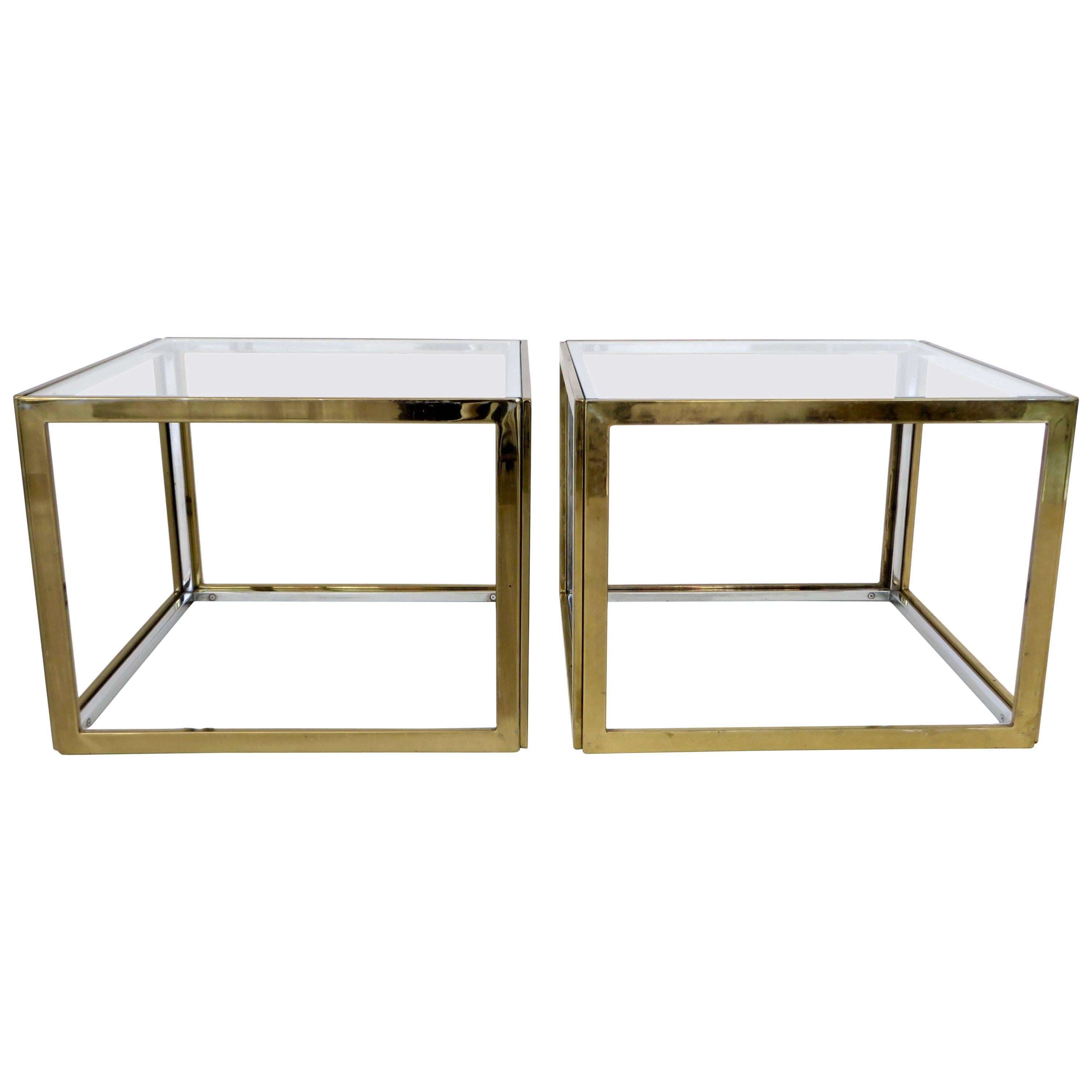 Pair of French Brass and Chrome Side Tables by Maison Charles et Fils circa 1970