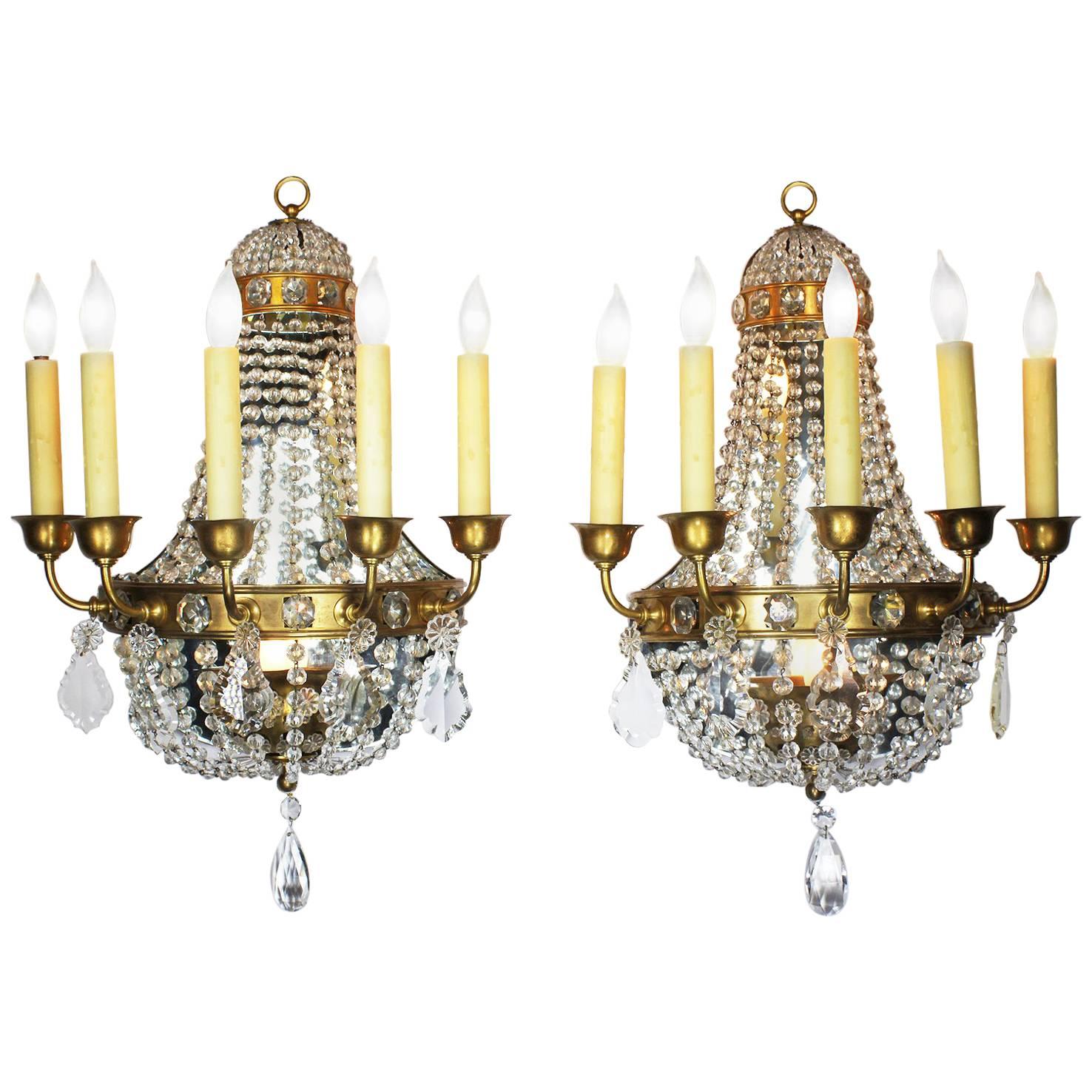 Pair of French Neoclassical Revival Louis XVI Style Cut-Glass Wall Sconces For Sale