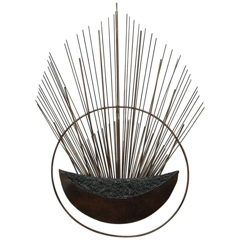 MidCentury Modern Structural Parcel Gilt Metal Wall Sculpture by Mark