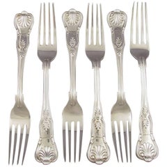 Set of Six Kings Pattern Silver Dinner Forks