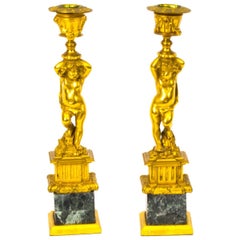 19th Century Pair of French Ormolu Cherub Candlesticks