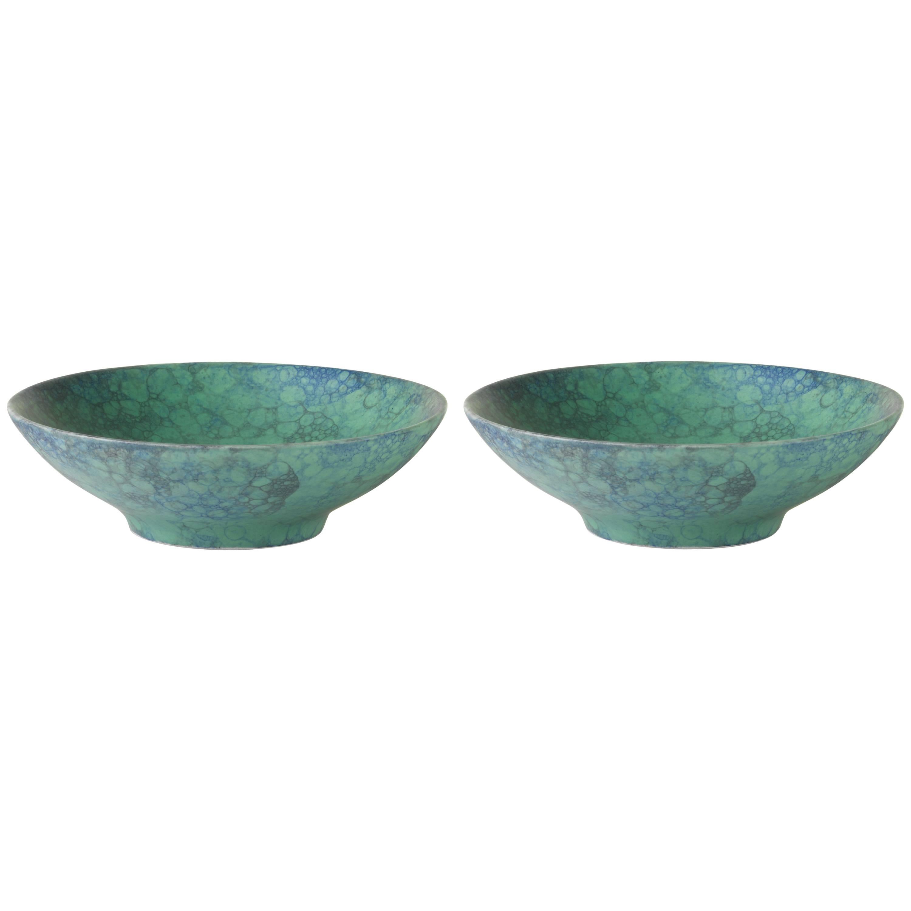 Green Handmade Ceramic Mini Bowl, Set of Two For Sale