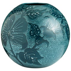 Large Blue Hand-Painted Floral Vase