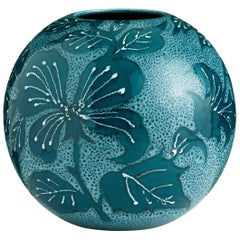 Medium Blue Hand-Painted Floral Vase