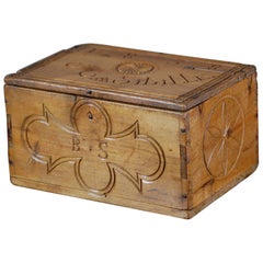 19th Century Naive Carved Wood Love Token Box