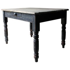 Antique Decorative Black Painted Victorian Farmhouse Pine Table, circa 1870