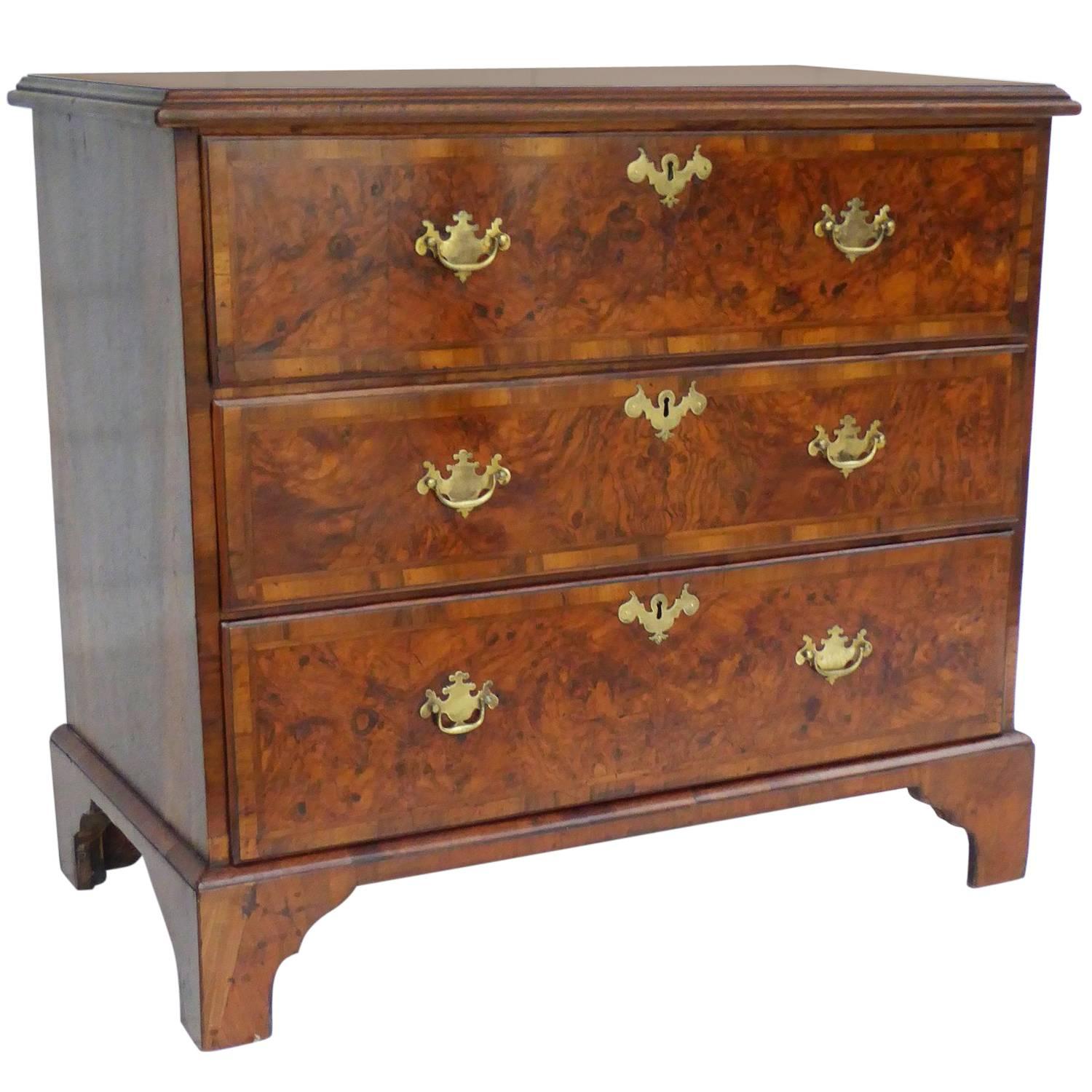 19th Century Early George III Burr Walnut Secretaire Chest of Drawers