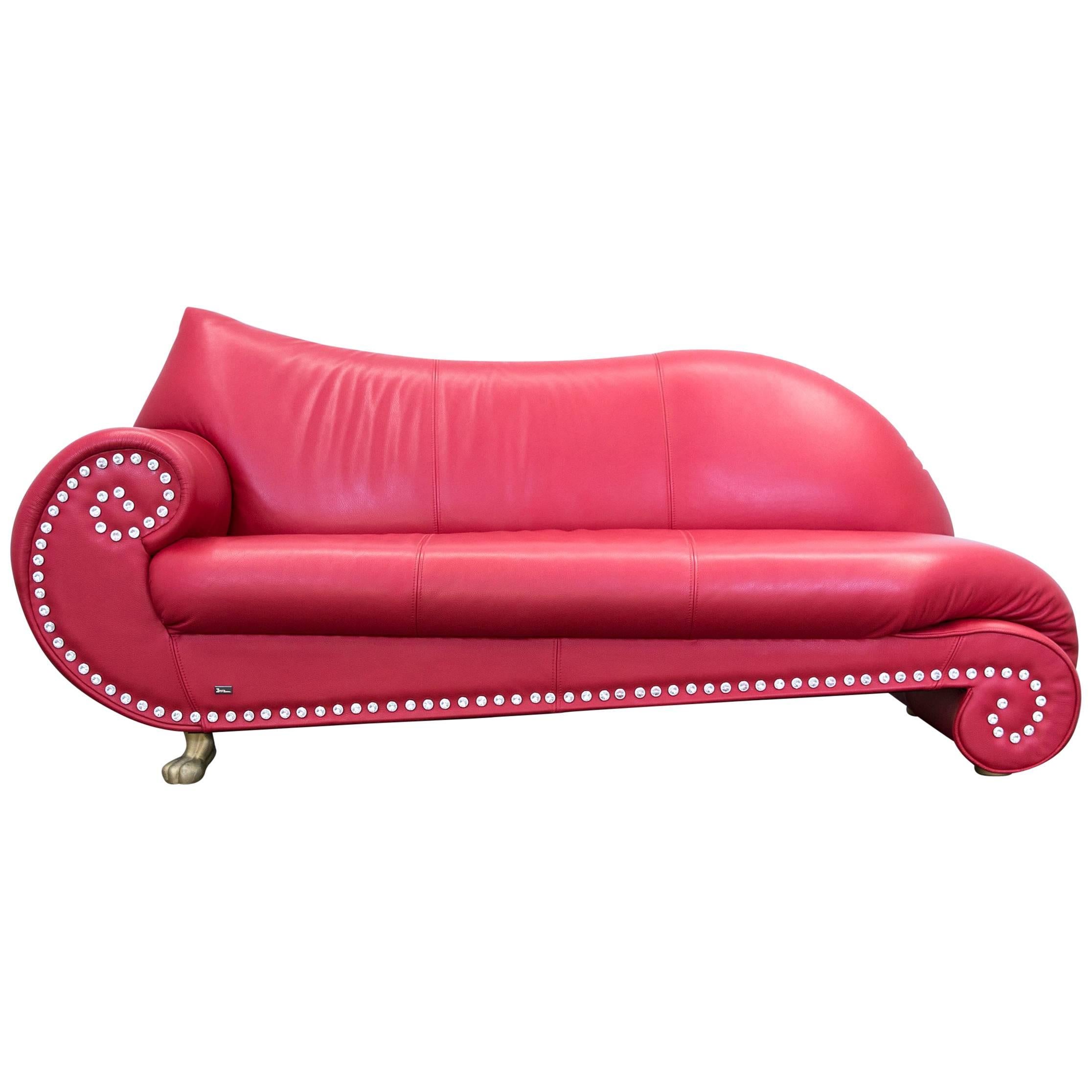 Bretz Gaudi Designer Sofa Leather Red Swarovski Three-Seat Recamiere Couch  at 1stDibs