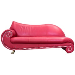 Bretz Gaudi Designer Sofa Leather Red Swarovski Three-Seat Recamiere Couch
