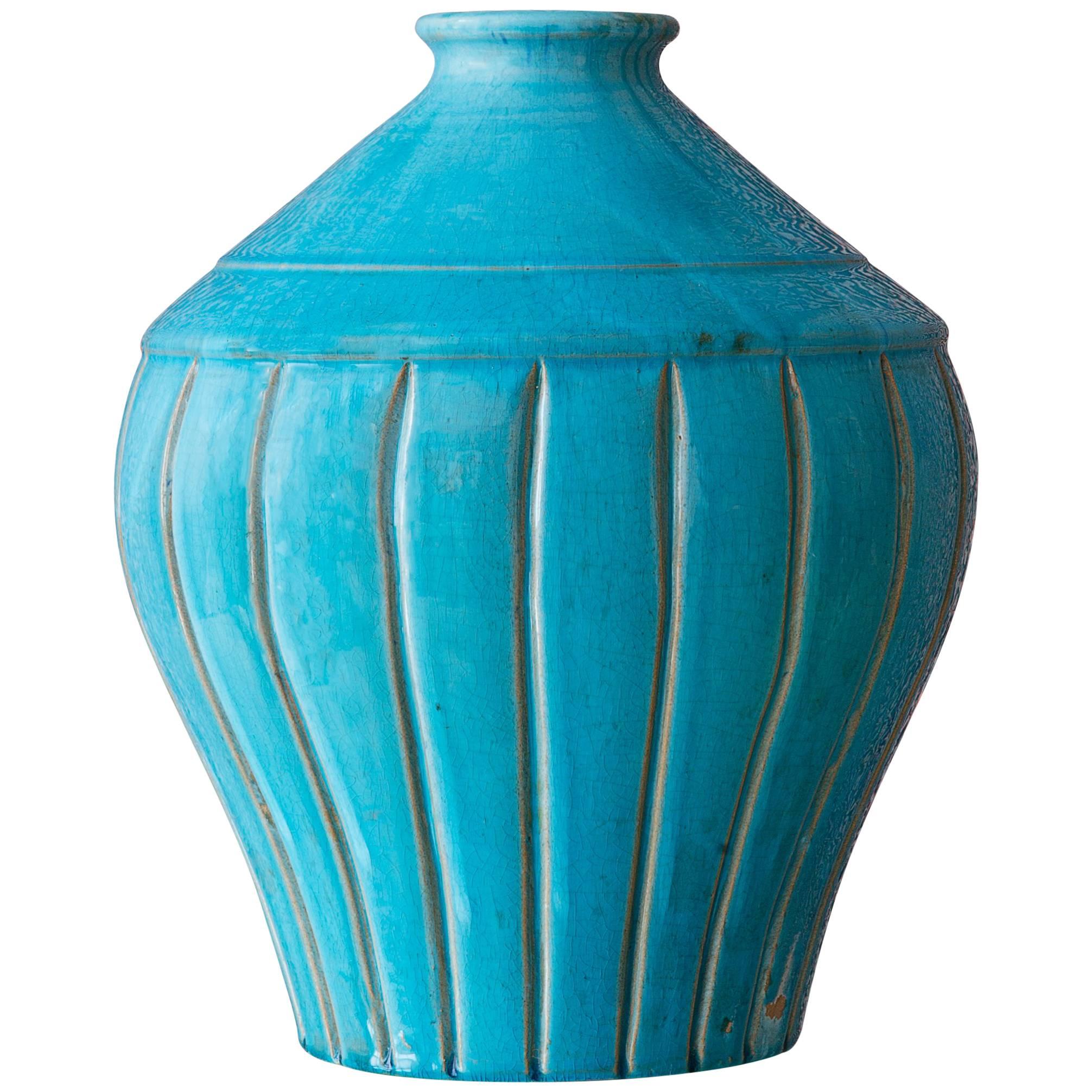 1940s Turquoise Ceramic Vase