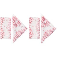 Pink and White Hand Printed Linen Napkins, Set of Four