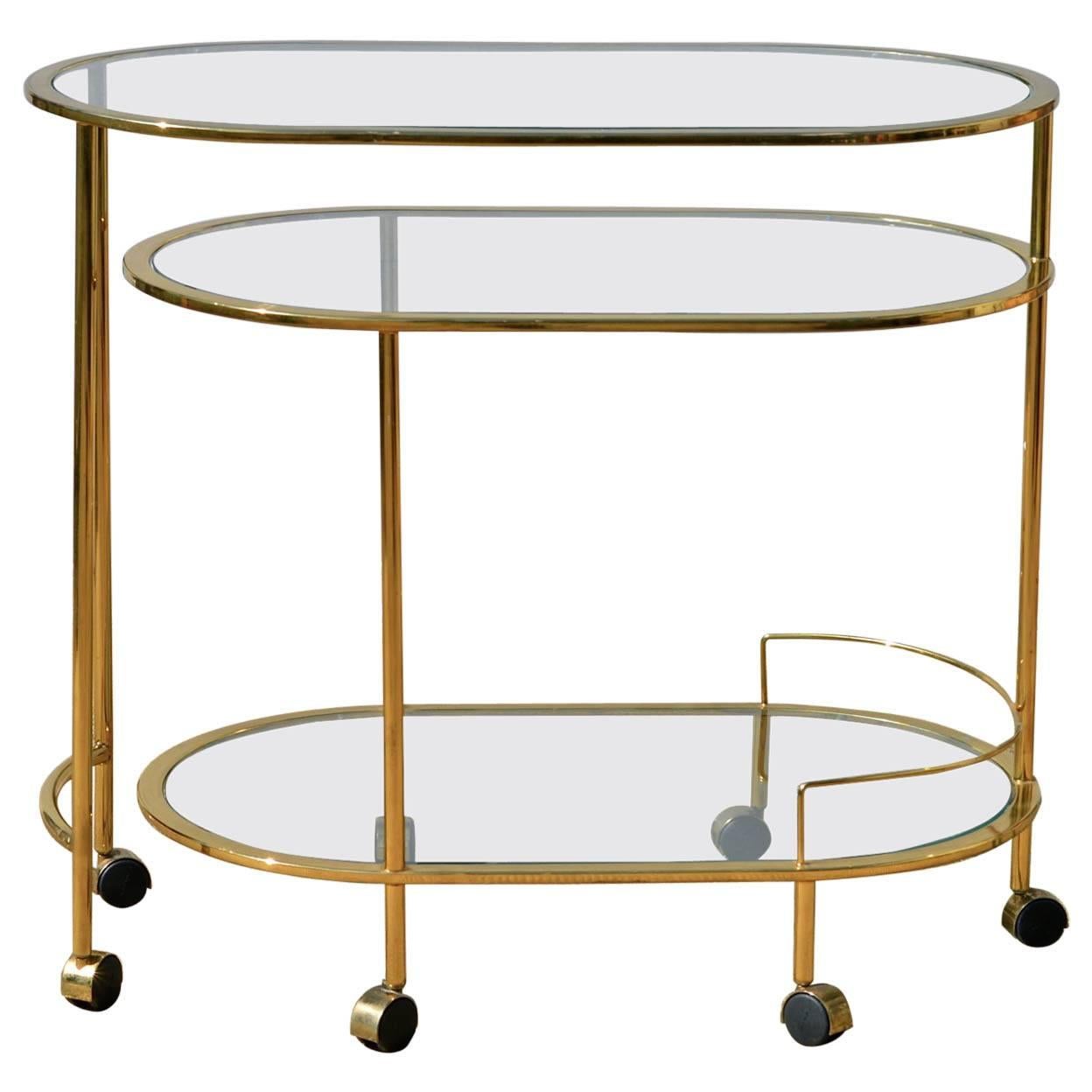 Brass and Glass Bar Cart in the Manner of Springer
