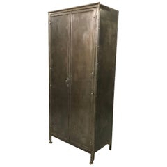 Industrial Double Door Brushed Steel Medart Steelbilt Armoire Wardrobe Cabinet