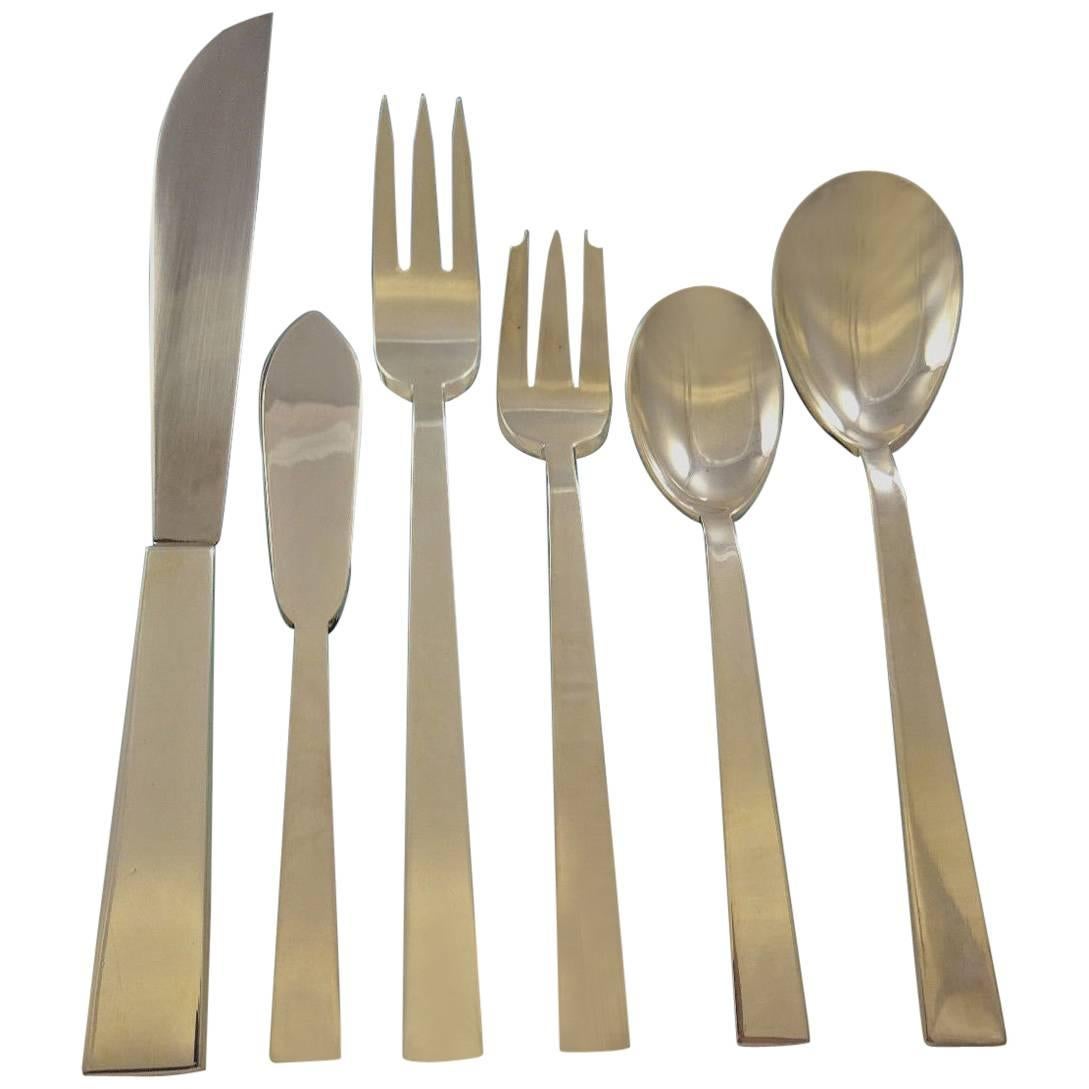 Moderne by Adra Sterling Silver Flatware Set Modernism, Worked with Adler, 60 Pc