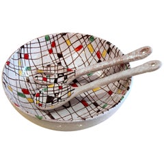 Italian Pottery Serving Set Salad Bowl MCM Raymor Mondrian Modern Art Bitossi FF