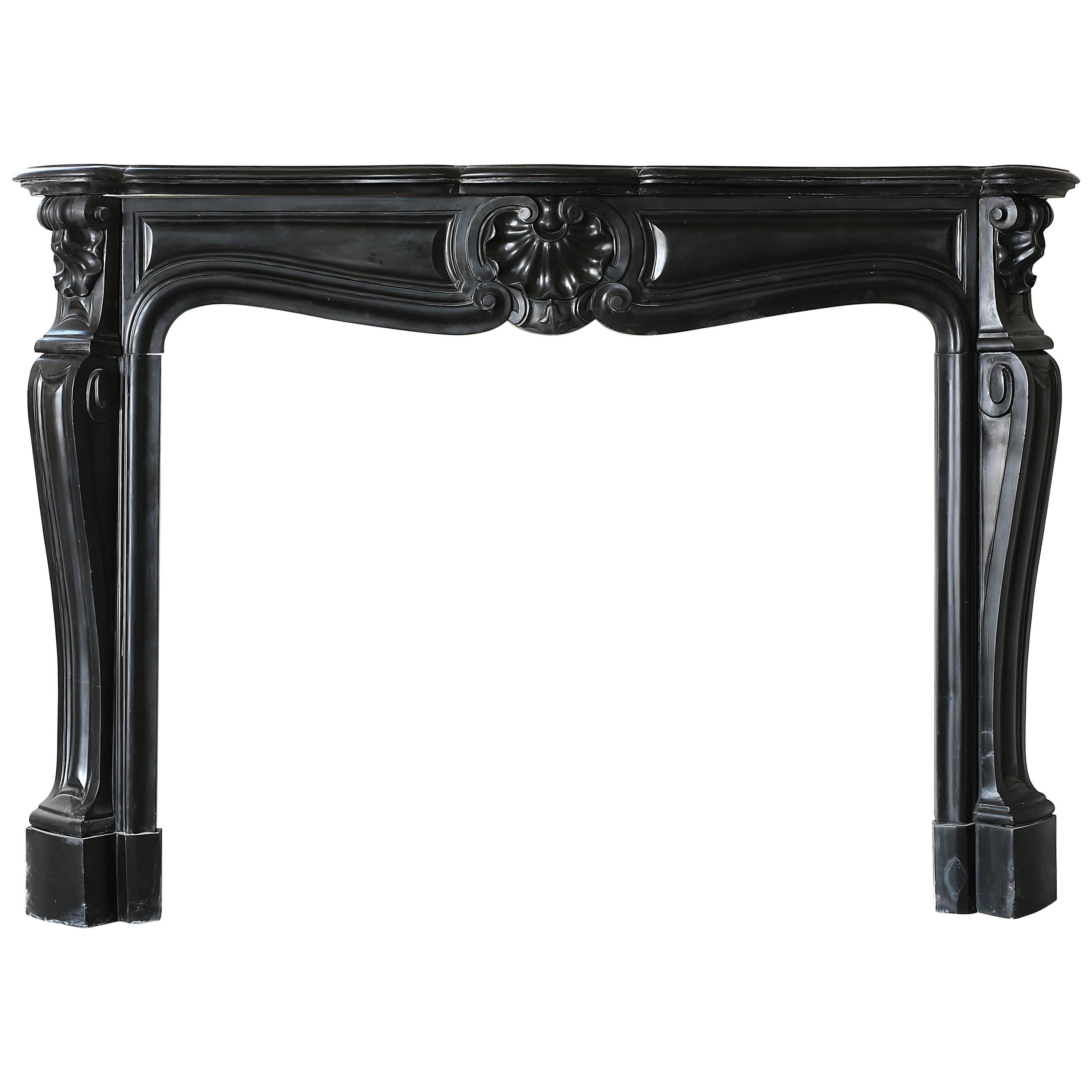 Antique Black Marble Fireplace, Noir de Mazy, Louis XV, 19th century