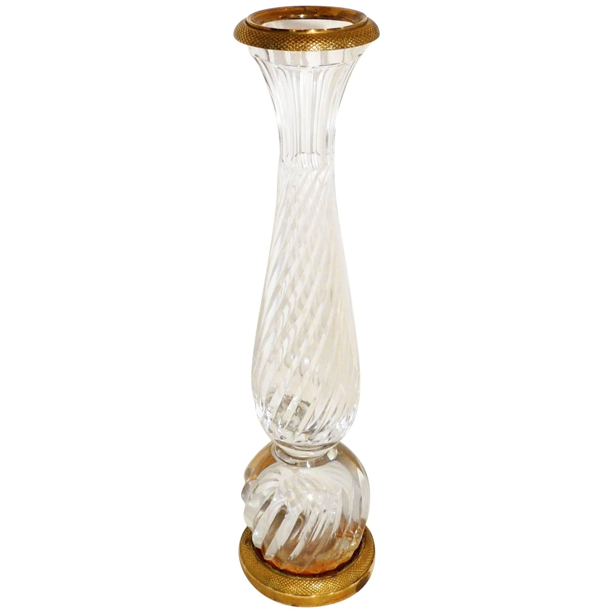 Wonderful French Dore Bronze Crystal Swirl Glass Ormolu-Mounted Baccarat Vase