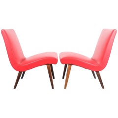 Jens Risom Pair of Red Vinyl Faux Leather Chairs 1950