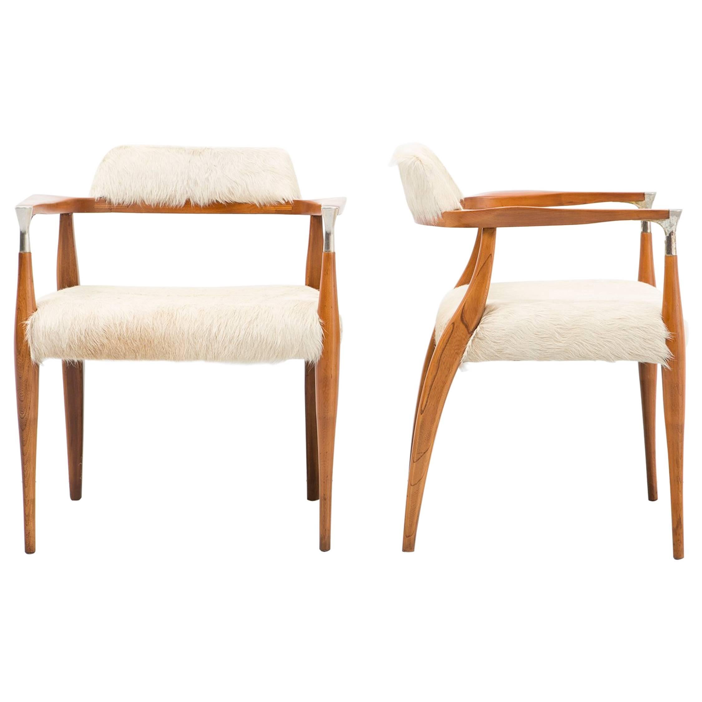 Set of Mid-Century Modern Chairs Newly Reupholstered in Brazilian Cowhide 
