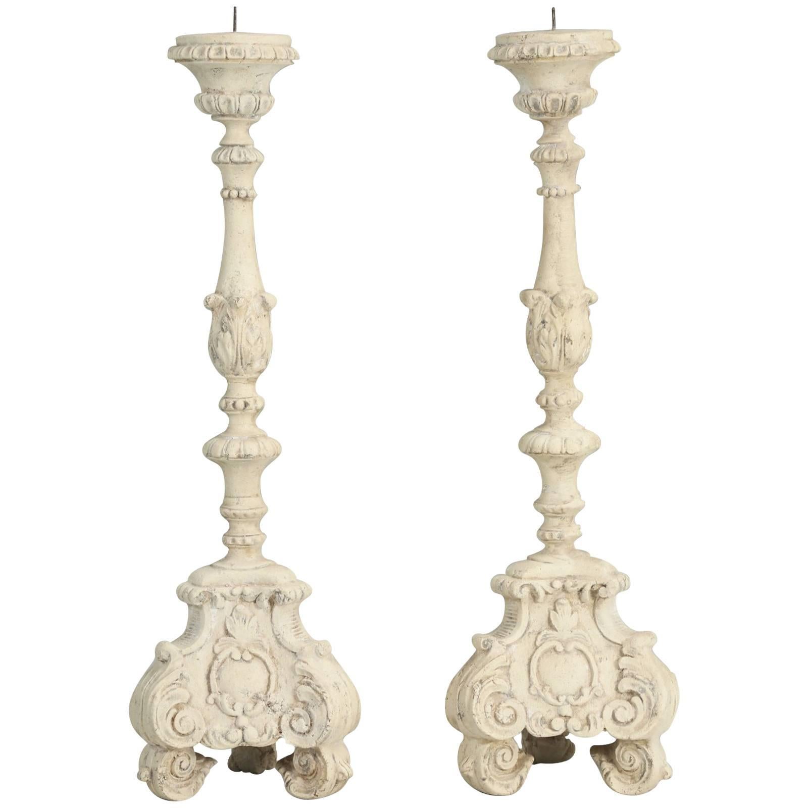 Italian or French Style Reproduction Faux Painted Candlesticks