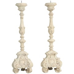 Italian or French Style Reproduction Faux Painted Candlesticks