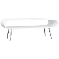 Designer Sofa Table Ash-Tree White Chrome Retro Chic Wood