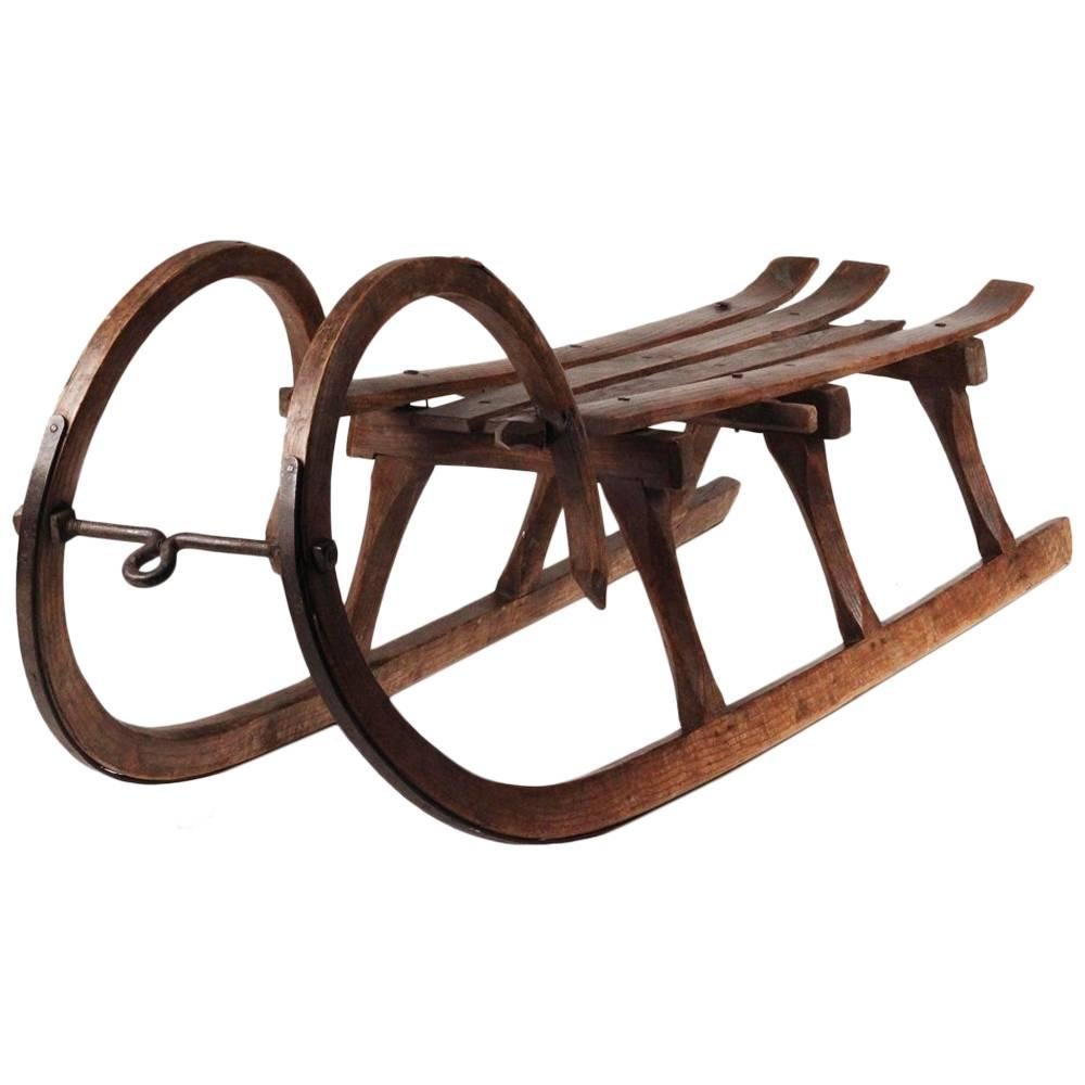 19th Century Grindlewald Rams Horn Wooden Sled Just in Time for Christmas