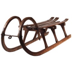 Antique 19th Century Grindlewald Rams Horn Wooden Sled Just in Time for Christmas