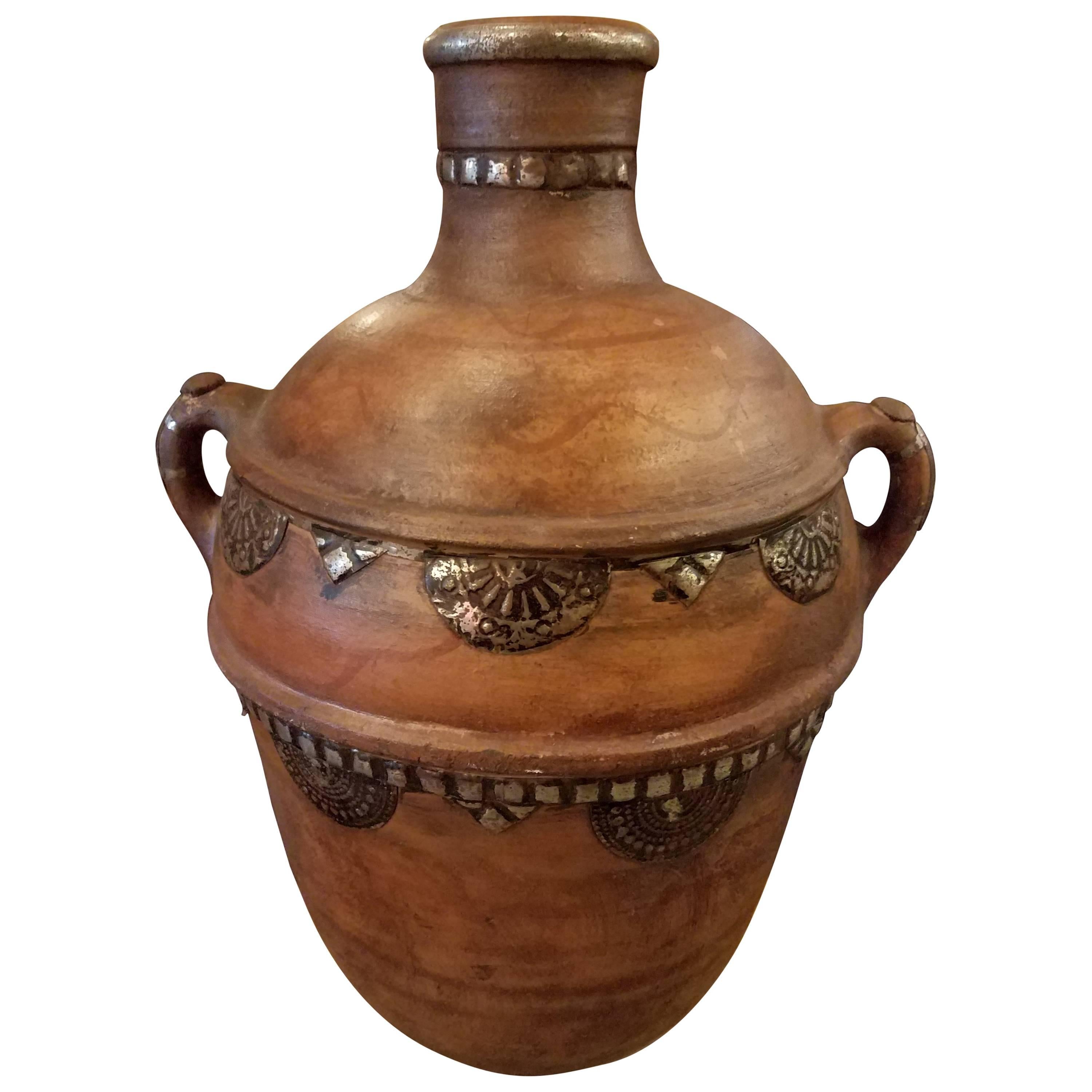 Moroccan Keck Olive Jar, Metal Ornate For Sale