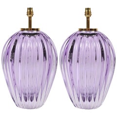 Pair of 1980s Purple Murano Glass Table Lamps