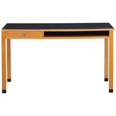 Retro 1960s Light Wood and Black Linoleum Table by Ferdinand Kramer