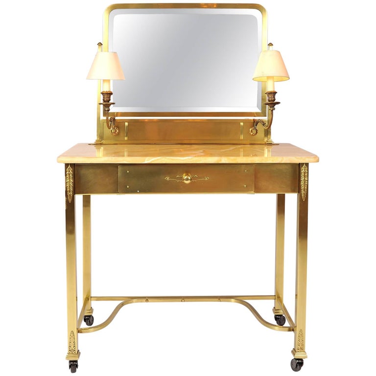 1950s Italian Marble and Brass Dressing Table or Vanity For Sale at