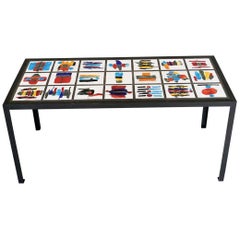 Colorful Rectangular Hand-Painted Ceramic Steel Dining Table