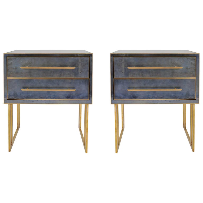 Italian 1970s Blue/Grey Bedside Tables or Nightstands at 1stDibs