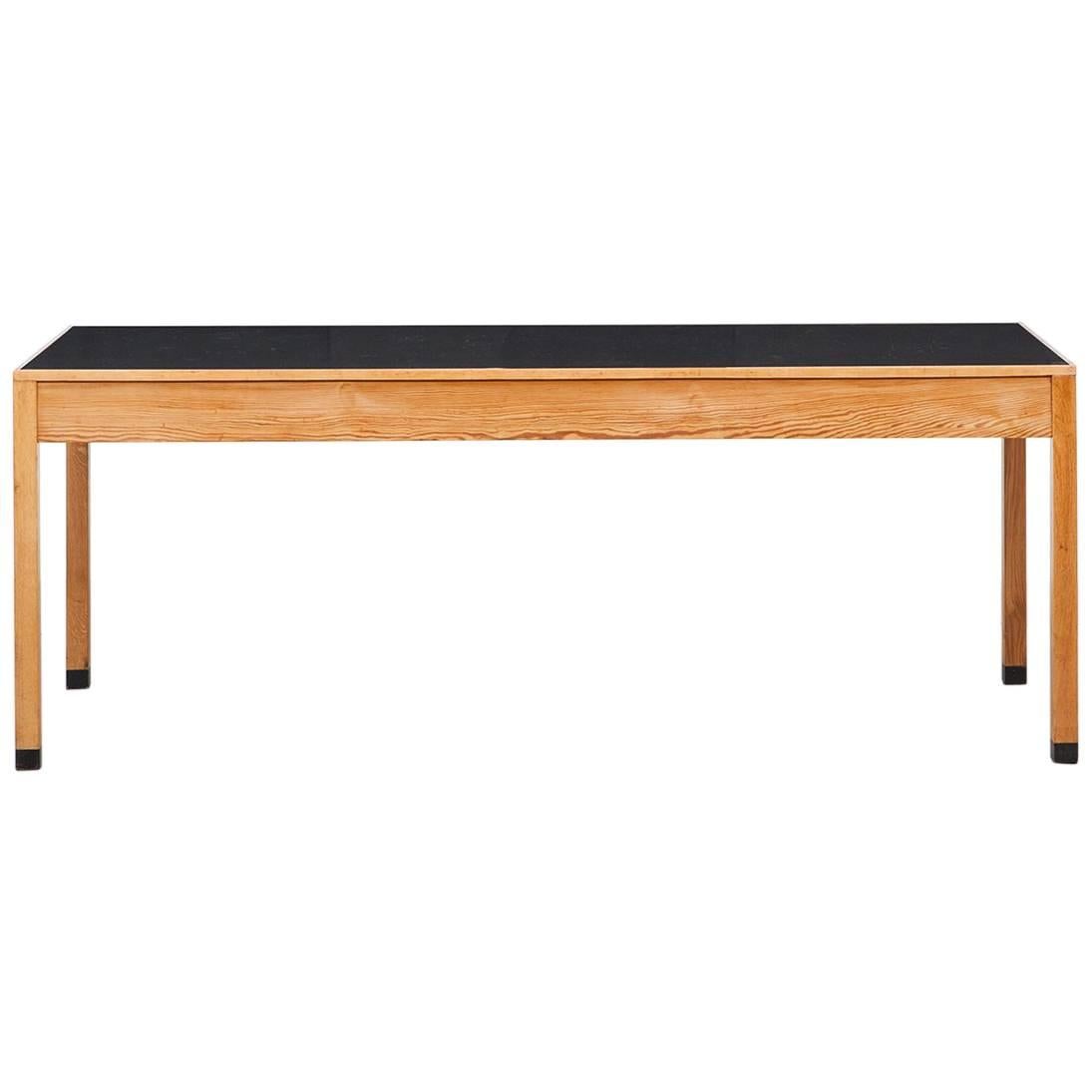 1960s Light Wood and Black Linoleum Table by Ferdinand Kramer 'J'