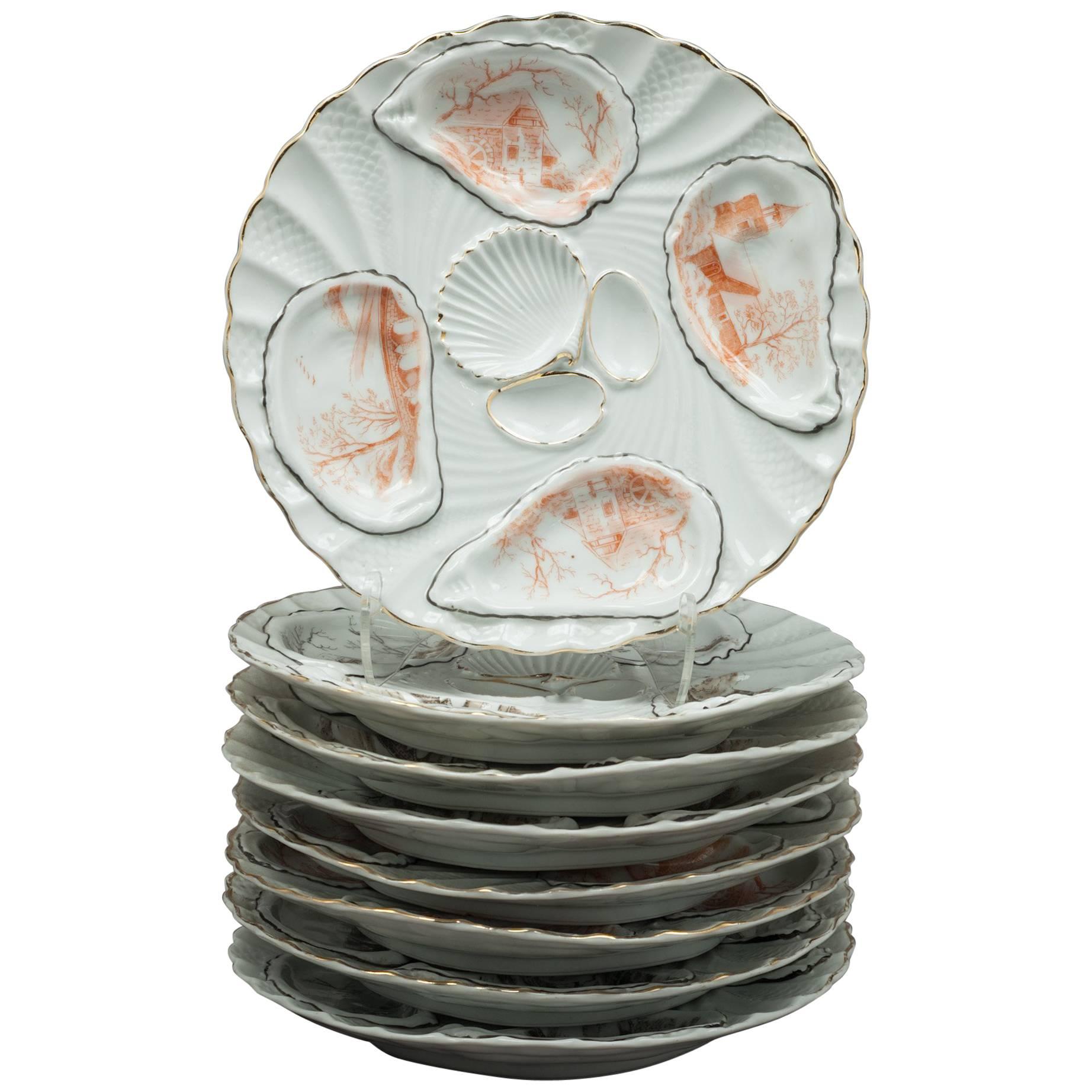 Set of Eight Limoges Oyster Plates, circa 1900