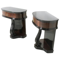 Pair of Lacquered Wood Nightstands with Glass Top, 1950s