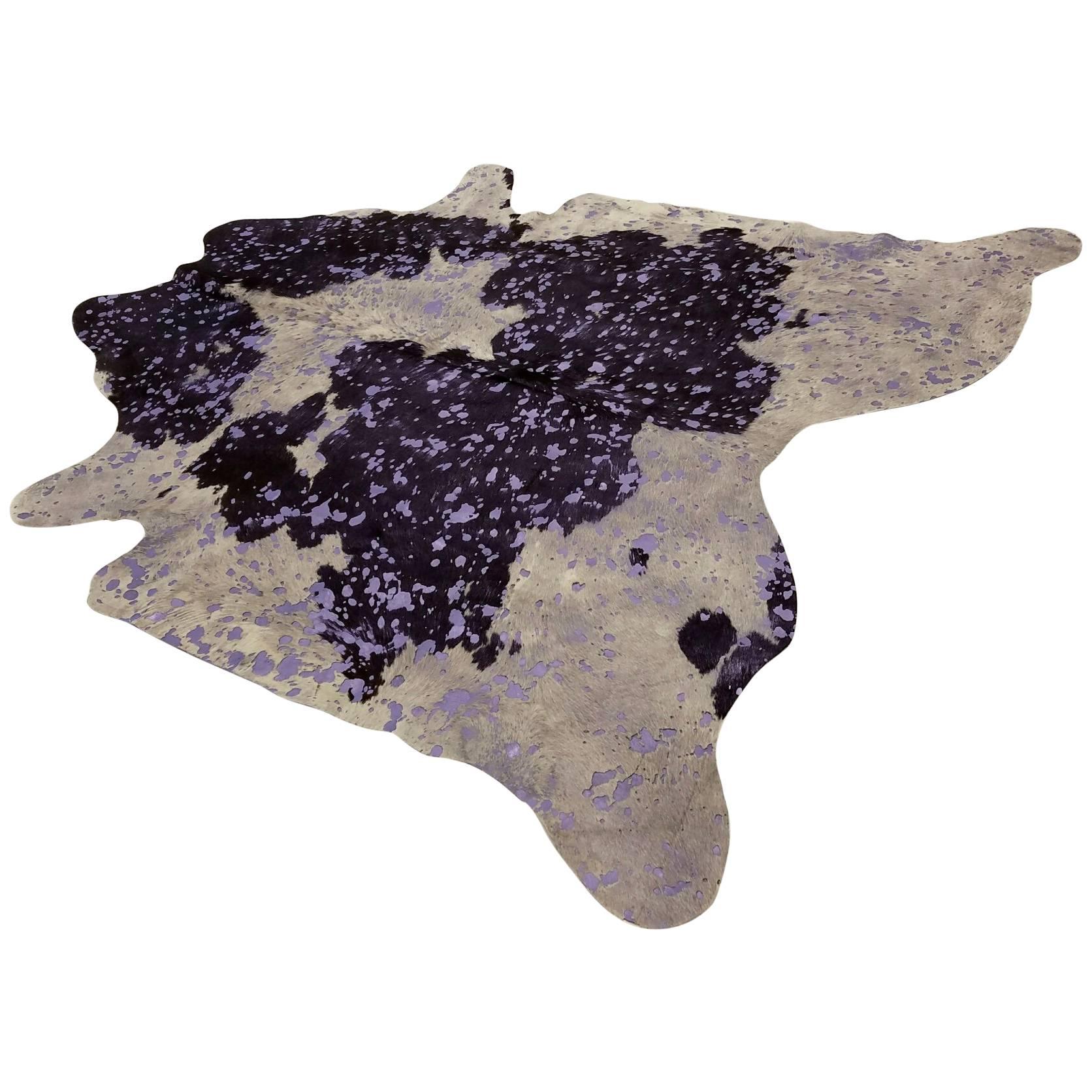 New Purple, Gray and Metallic Burnout Lilac Cowhide Rug For Sale